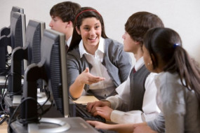 High School students studying on computer