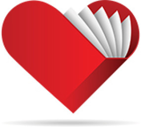 Red heart-shaped book icon.