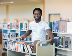 Librarian with trolley