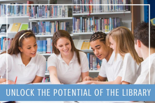 Students collaborating in school library 